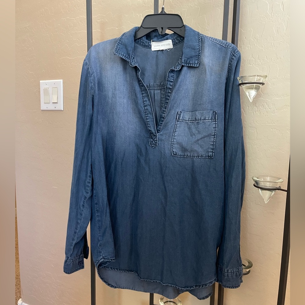 Side Stich Denim Colar Women’s Vintage Style Shirt Size XL